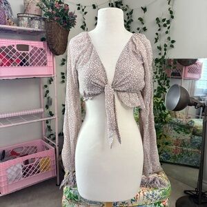 Tie-Front Floral Crop Top in Dusty Pink